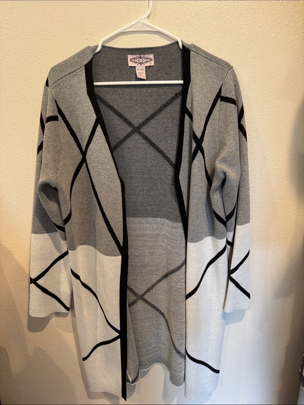 Oliver Open-Front Gray & White Geometric Cardigan